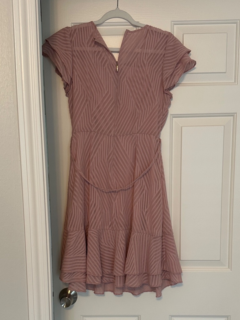 Karl Lagerfeld Paris Pink Ruffle Dress Size 8 | Chiffon Tie Waist Feminine Weddi - Picture 4 of 6